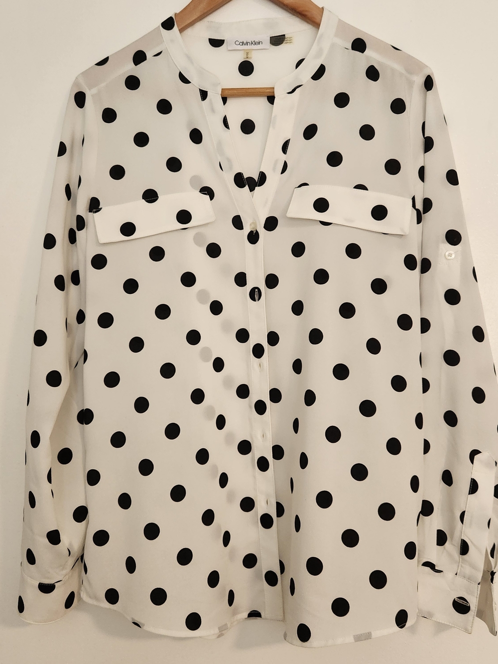 Calvin Klein White Blouse with Black Polka Dots